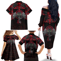 Black Dragon Vikings Family Matching Off The Shoulder Long Sleeve Dress and Hawaiian Shirt - Wonder Print Shop