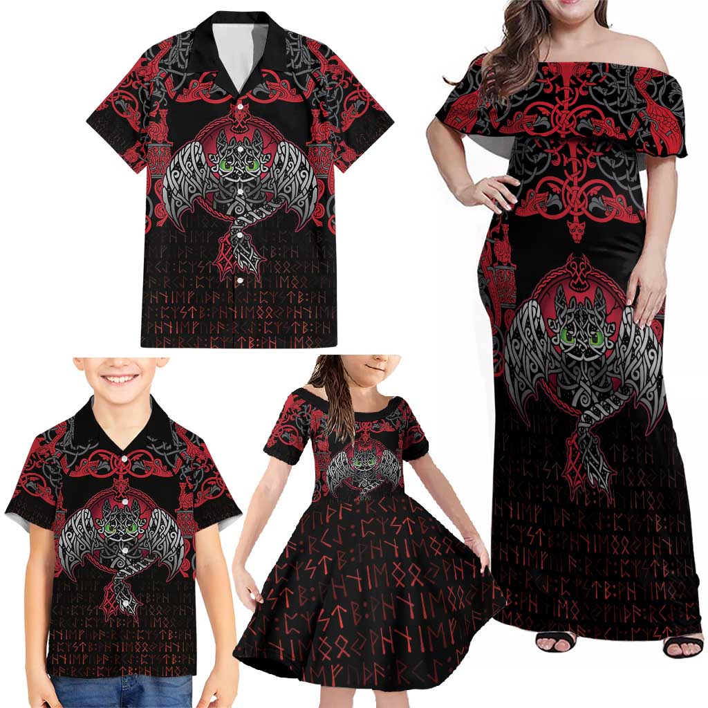Black Dragon Vikings Family Matching Off Shoulder Maxi Dress and Hawaiian Shirt - Wonder Print Shop