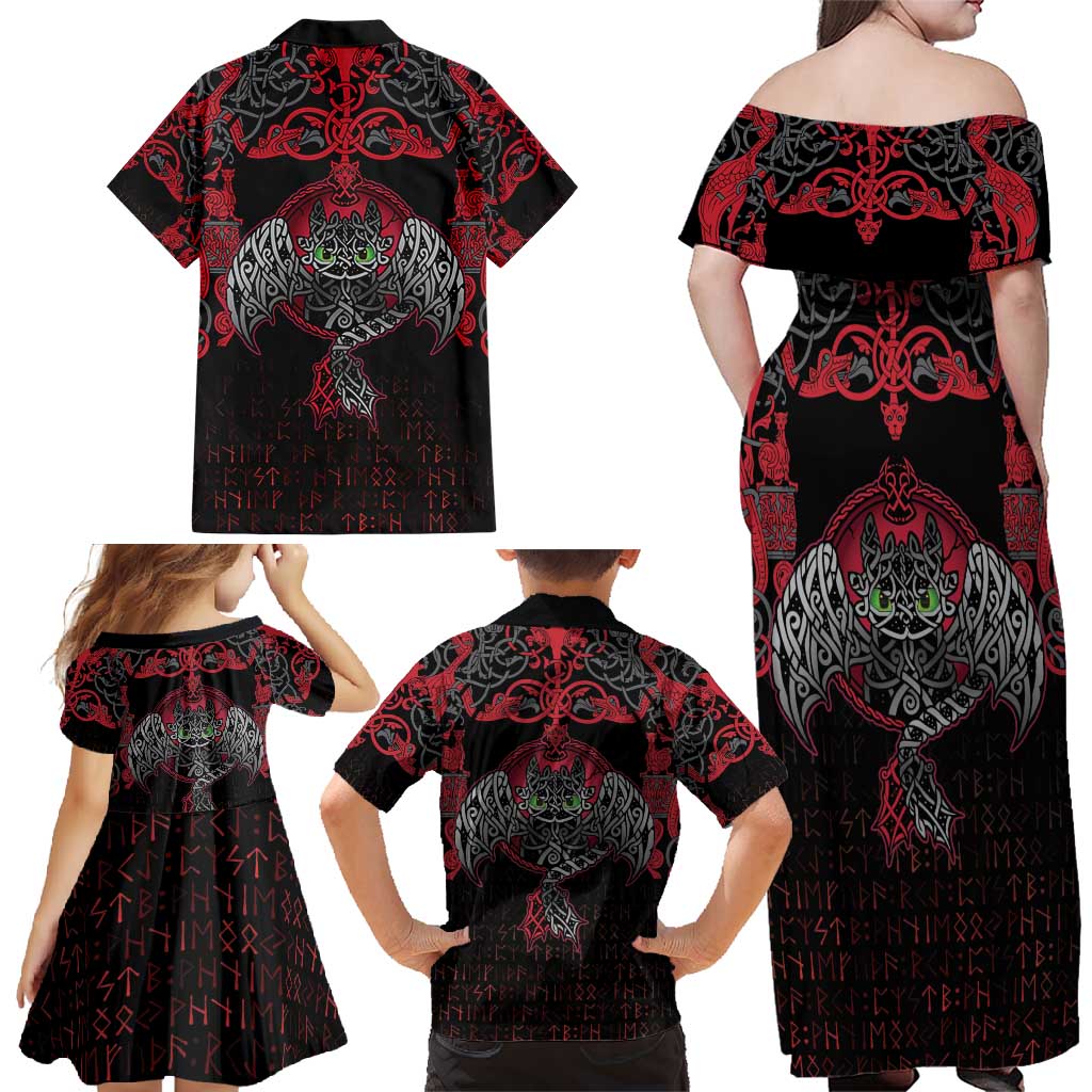 Black Dragon Vikings Family Matching Off Shoulder Maxi Dress and Hawaiian Shirt - Wonder Print Shop