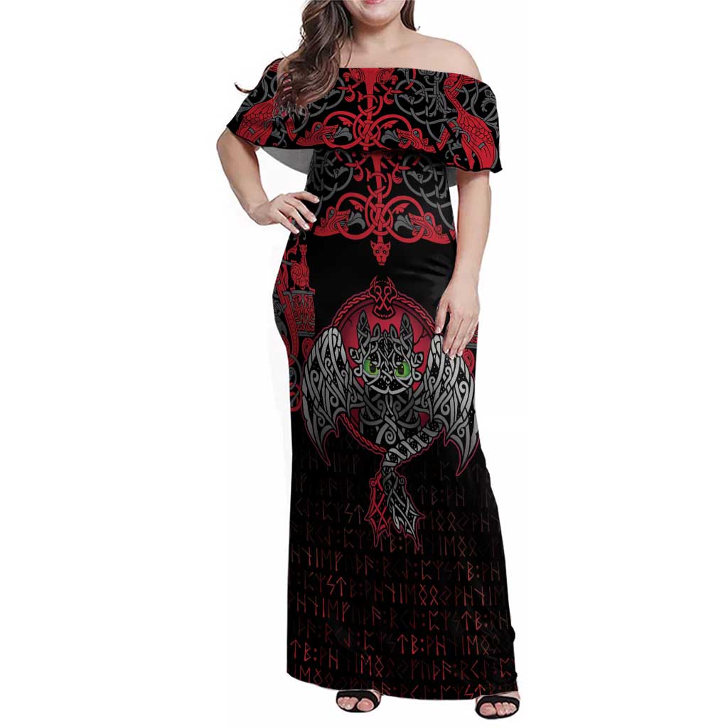 Black Dragon Vikings Family Matching Off Shoulder Maxi Dress and Hawaiian Shirt - Wonder Print Shop