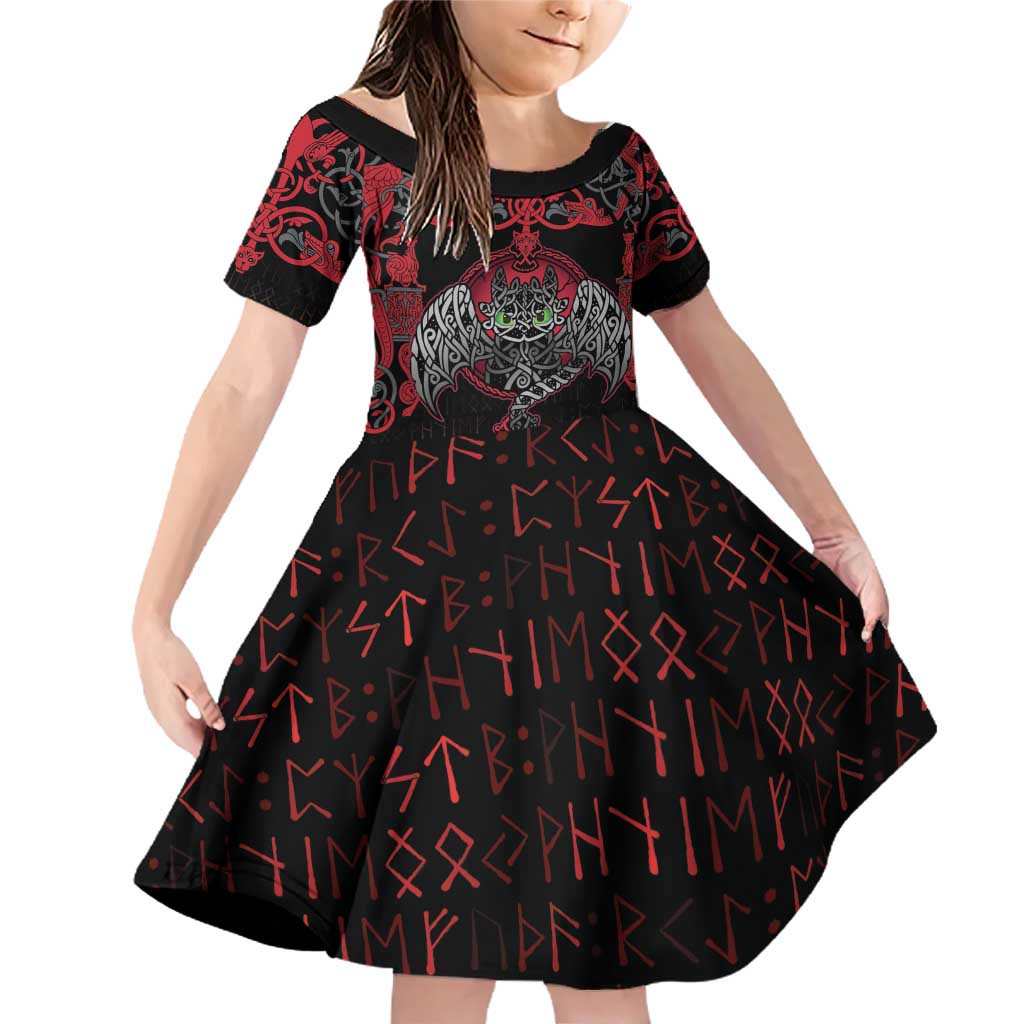 Black Dragon Vikings Family Matching Off Shoulder Short Dress and Hawaiian Shirt - Wonder Print Shop