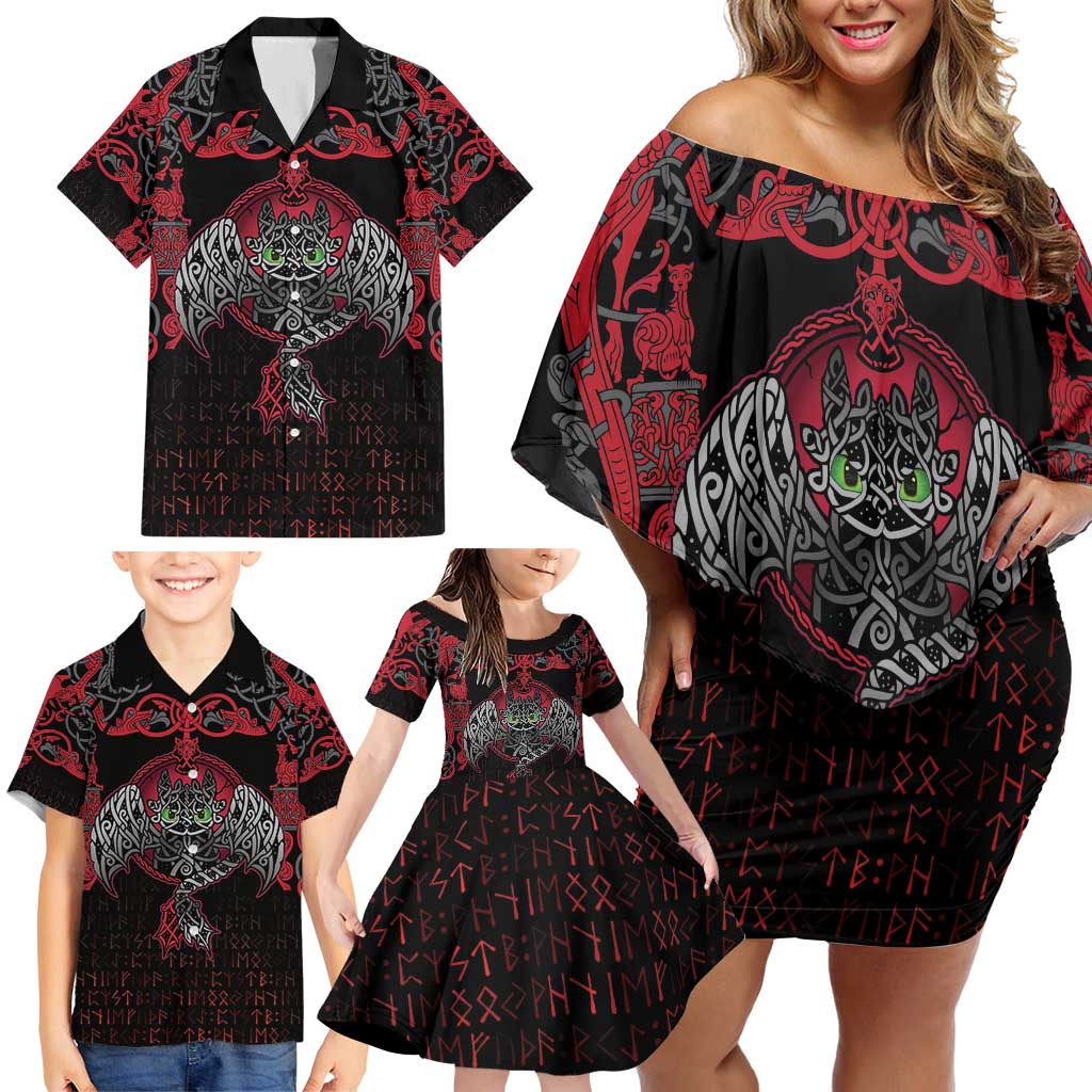 Black Dragon Vikings Family Matching Off Shoulder Short Dress and Hawaiian Shirt - Wonder Print Shop