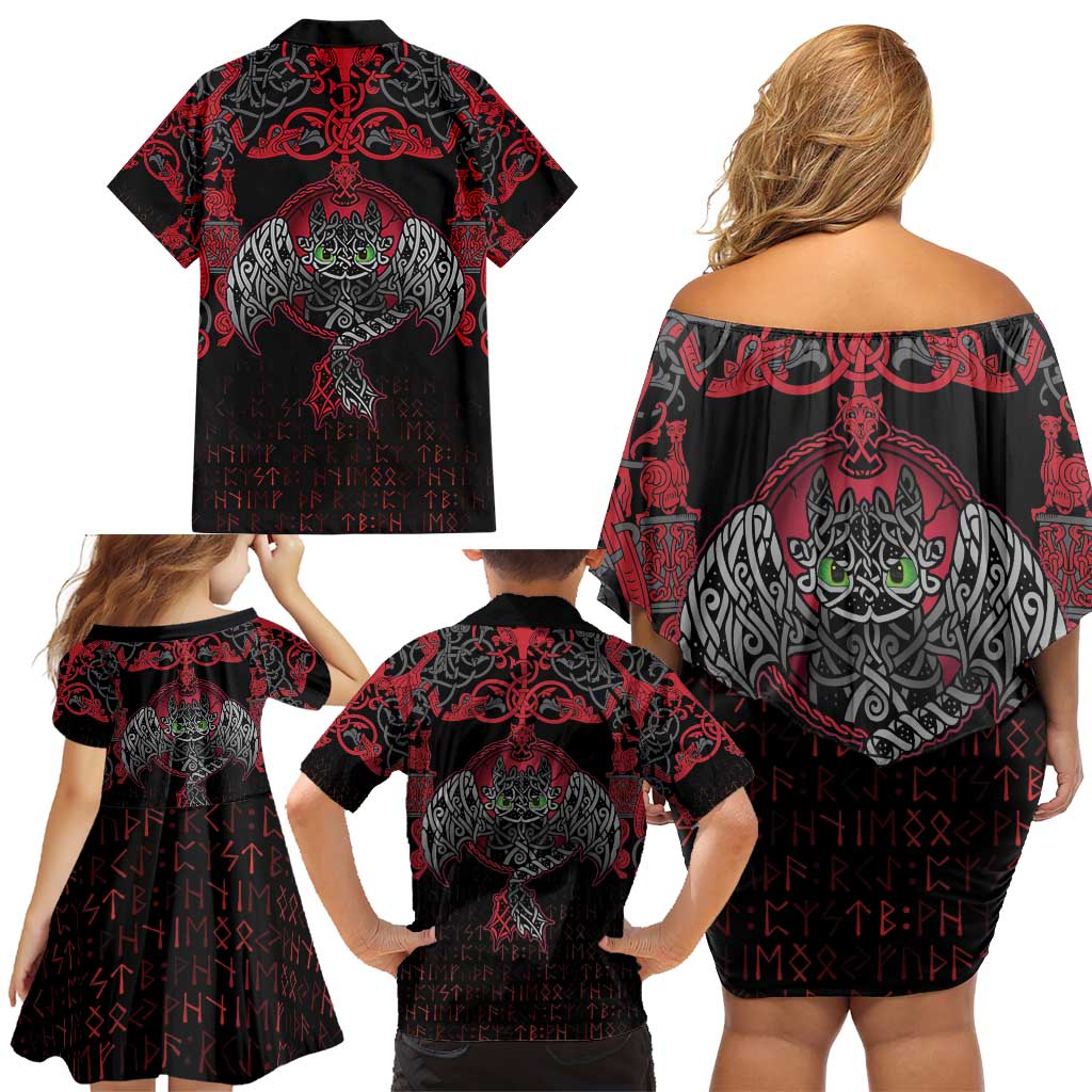 Black Dragon Vikings Family Matching Off Shoulder Short Dress and Hawaiian Shirt - Wonder Print Shop