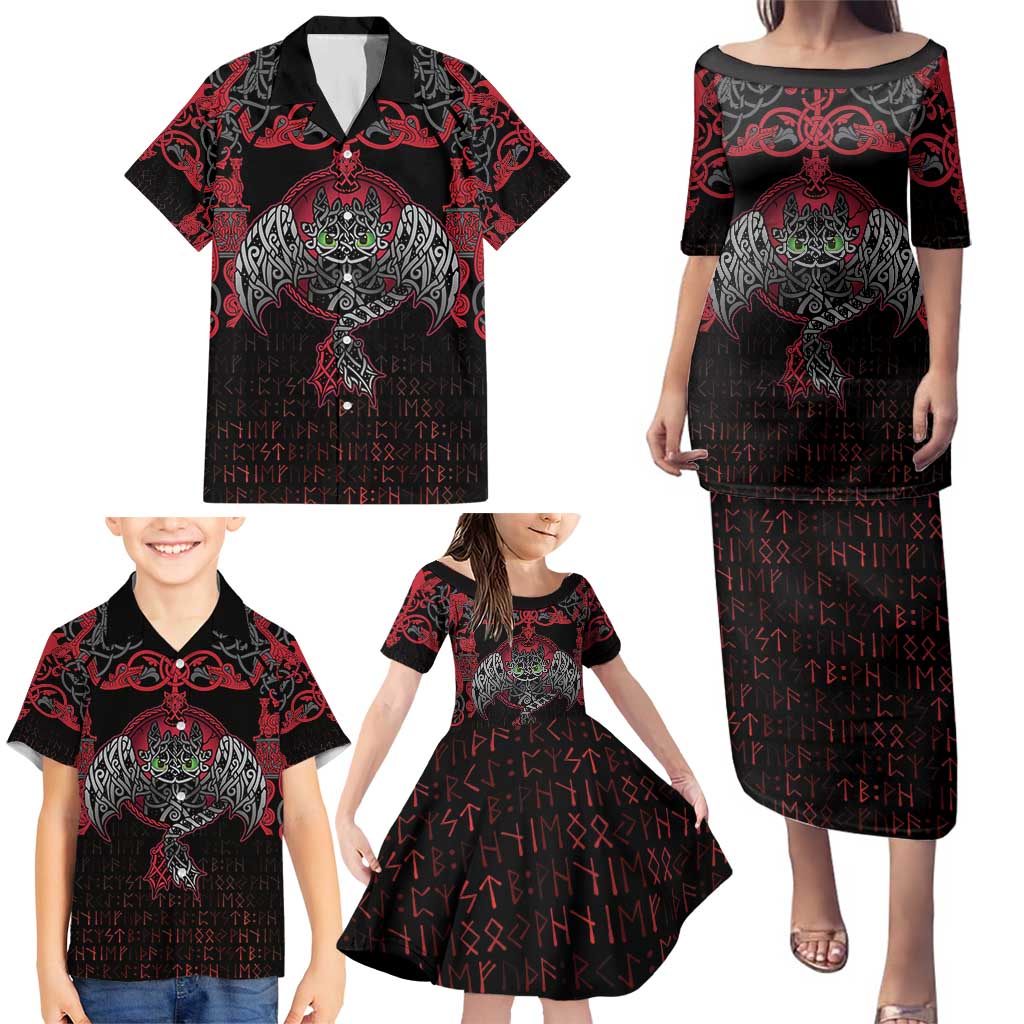 Black Dragon Vikings Family Matching Puletasi and Hawaiian Shirt - Wonder Print Shop