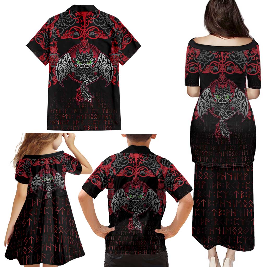Black Dragon Vikings Family Matching Puletasi and Hawaiian Shirt - Wonder Print Shop