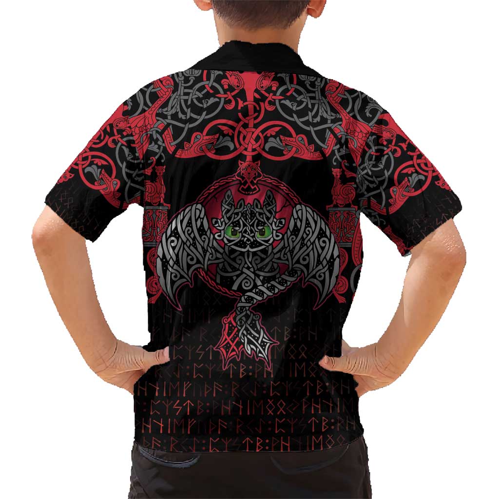 Black Dragon Vikings Family Matching Short Sleeve Bodycon Dress and Hawaiian Shirt - Wonder Print Shop