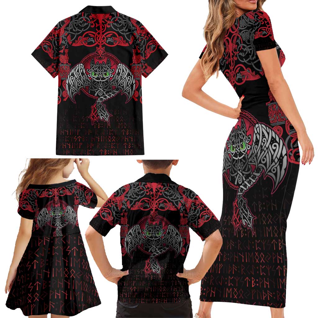 Black Dragon Vikings Family Matching Short Sleeve Bodycon Dress and Hawaiian Shirt - Wonder Print Shop
