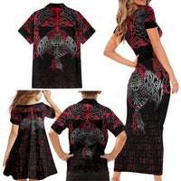 Black Dragon Vikings Family Matching Short Sleeve Bodycon Dress and Hawaiian Shirt - Wonder Print Shop