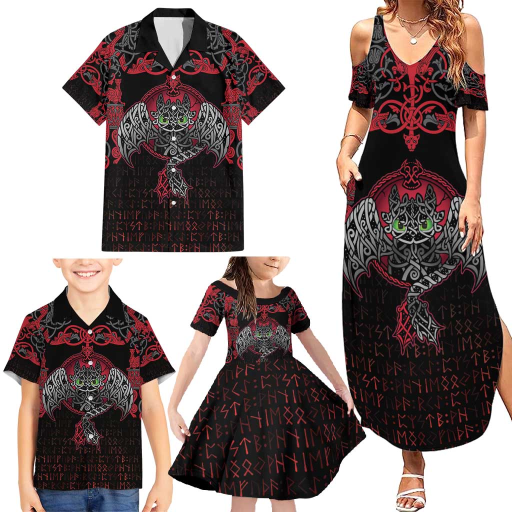 Black Dragon Vikings Family Matching Summer Maxi Dress and Hawaiian Shirt - Wonder Print Shop