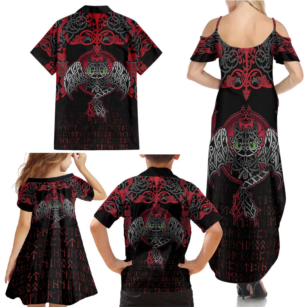 Black Dragon Vikings Family Matching Summer Maxi Dress and Hawaiian Shirt - Wonder Print Shop