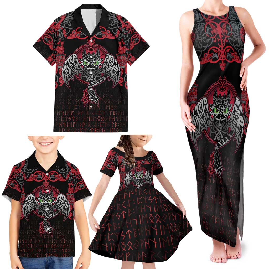 Black Dragon Vikings Family Matching Tank Maxi Dress and Hawaiian Shirt - Wonder Print Shop