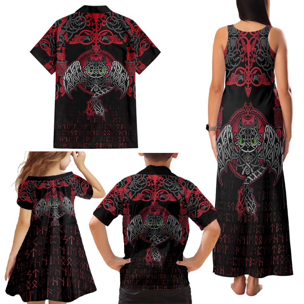 Black Dragon Vikings Family Matching Tank Maxi Dress and Hawaiian Shirt - Wonder Print Shop