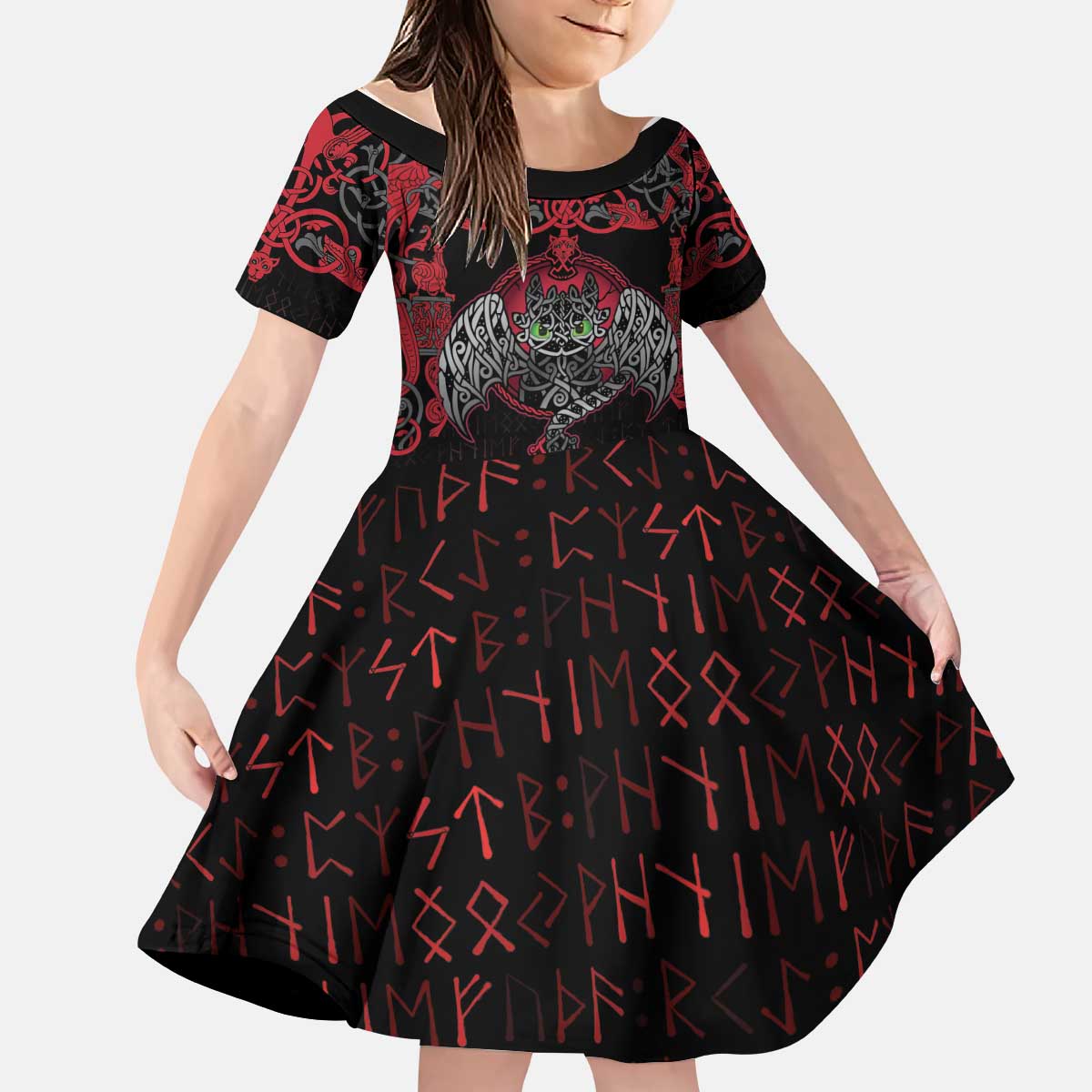 Black Dragon Vikings Kid Short Sleeve Dress - Wonder Print Shop
