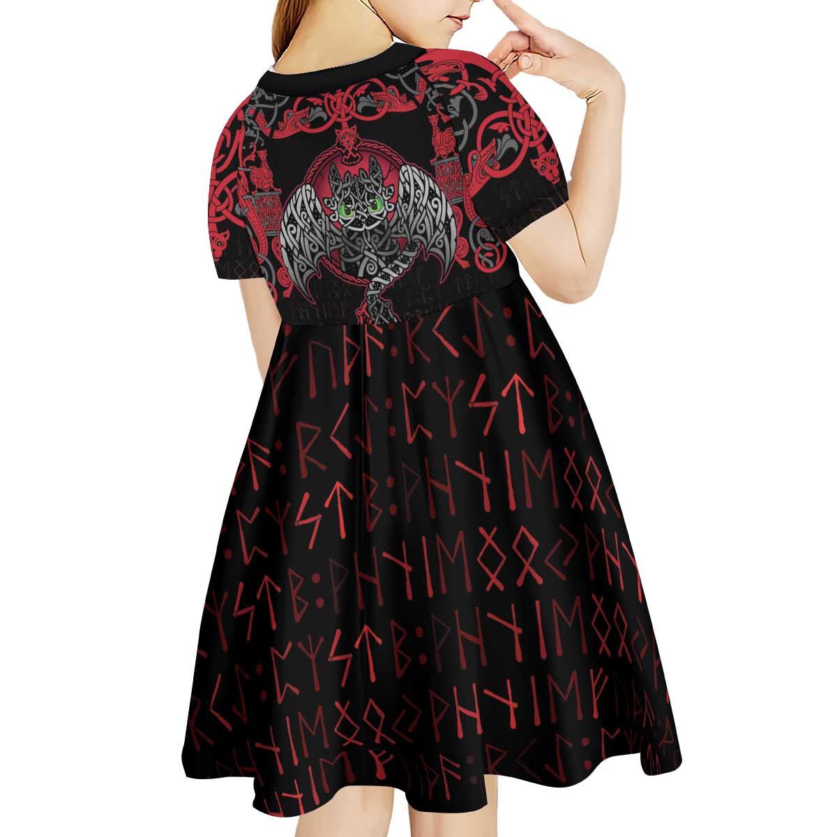 Black Dragon Vikings Kid Short Sleeve Dress - Wonder Print Shop