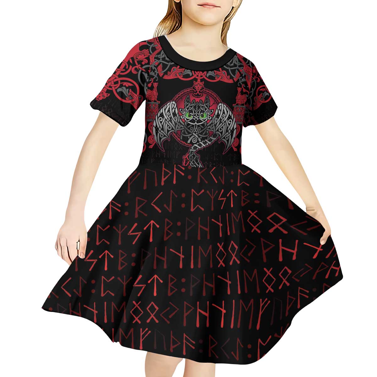Black Dragon Vikings Kid Short Sleeve Dress - Wonder Print Shop