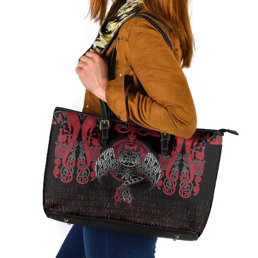 Black Dragon Vikings Leather Tote Bag - Wonder Print Shop