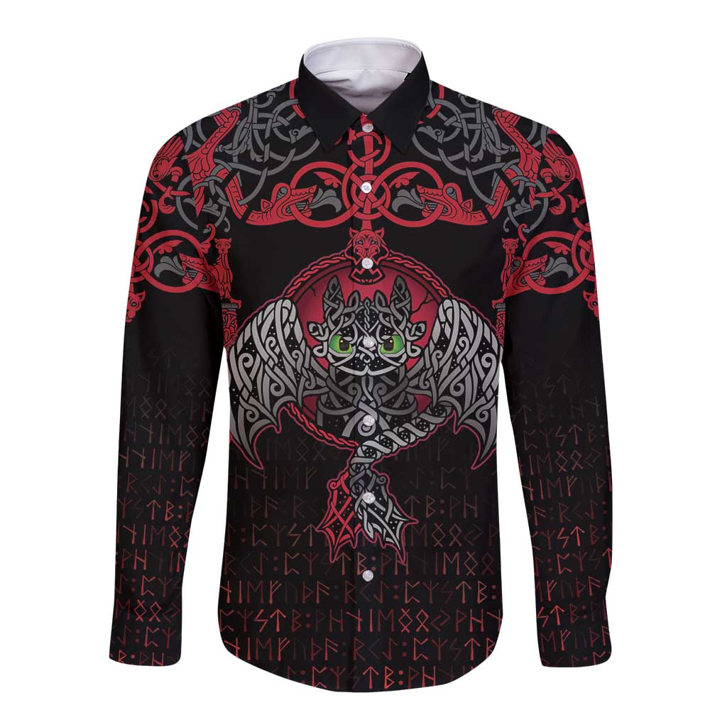 Black Dragon Vikings Long Sleeve Button Shirt - Wonder Print Shop