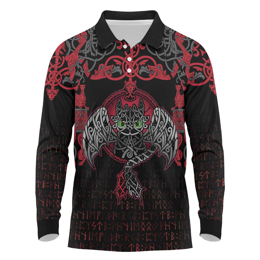 Black Dragon Vikings Long Sleeve Polo Shirt - Wonder Print Shop