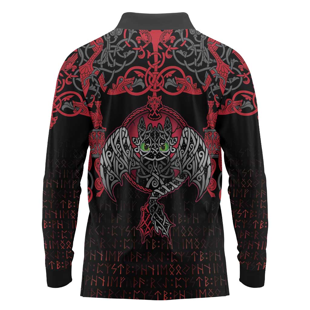 Black Dragon Vikings Long Sleeve Polo Shirt - Wonder Print Shop