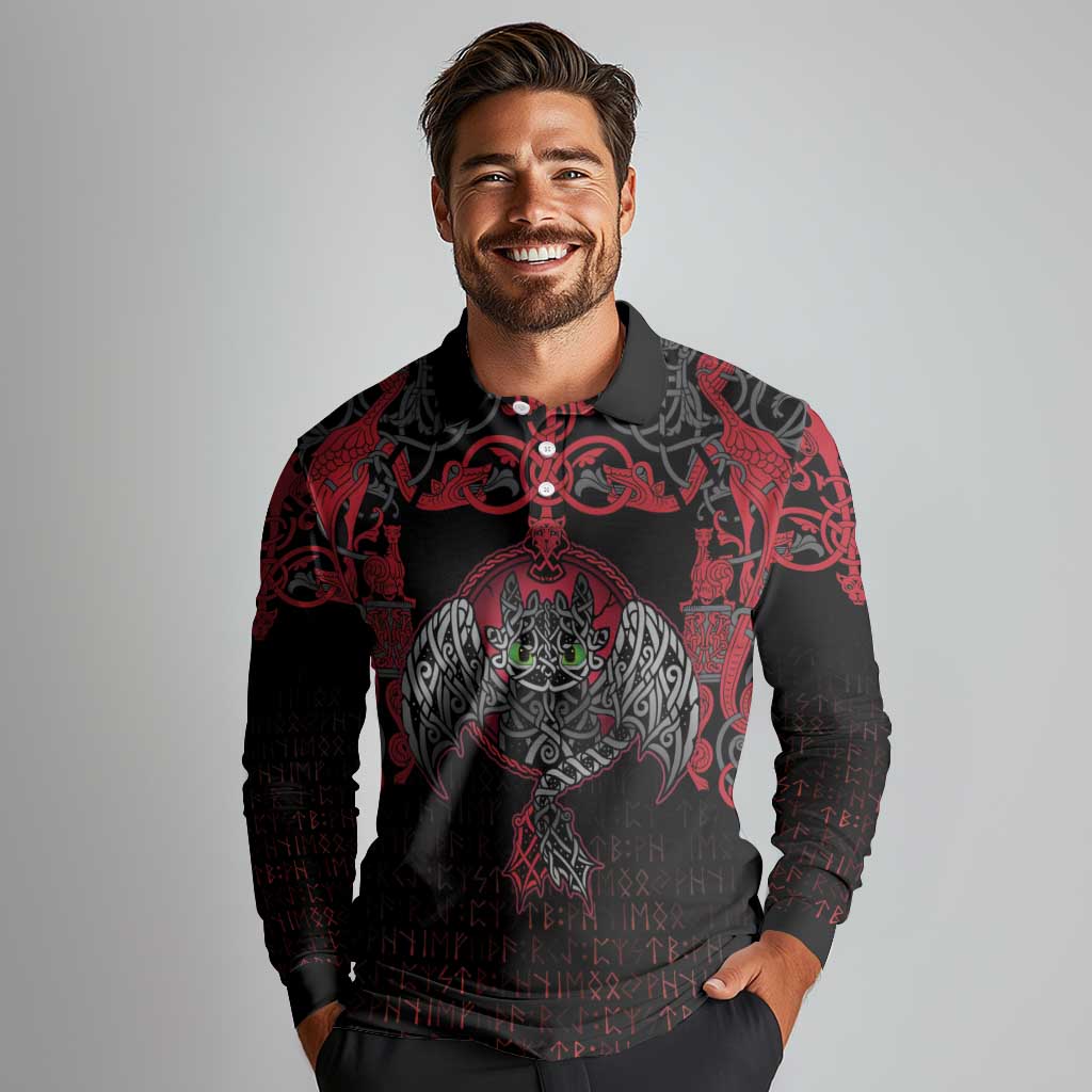 Black Dragon Vikings Long Sleeve Polo Shirt - Wonder Print Shop