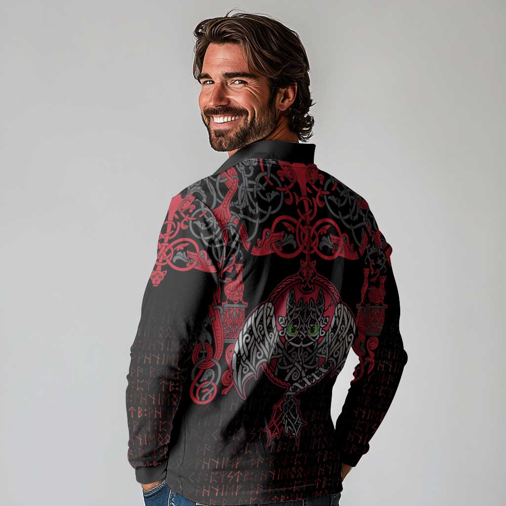 Black Dragon Vikings Long Sleeve Polo Shirt - Wonder Print Shop