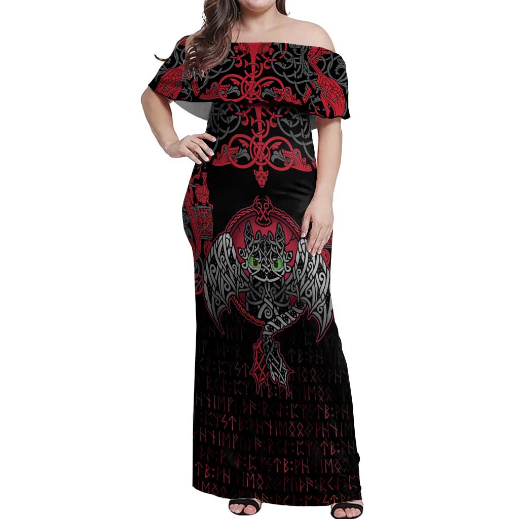 Black Dragon Vikings Off Shoulder Maxi Dress - Wonder Print Shop