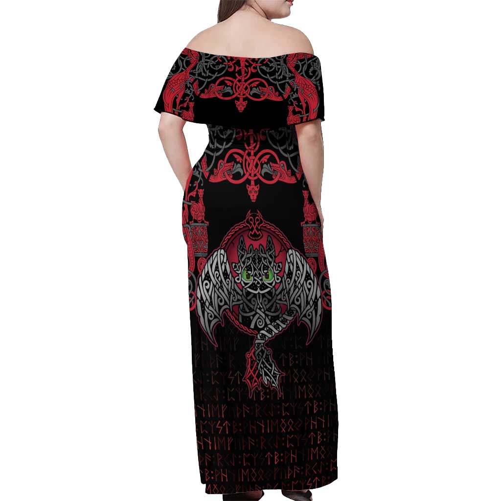 Black Dragon Vikings Off Shoulder Maxi Dress - Wonder Print Shop