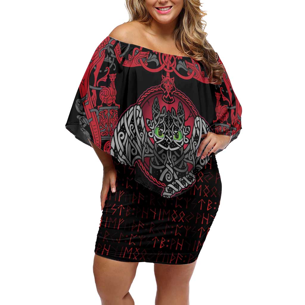 Black Dragon Vikings Off Shoulder Short Dress - Wonder Print Shop