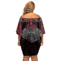 Black Dragon Vikings Off Shoulder Short Dress - Wonder Print Shop