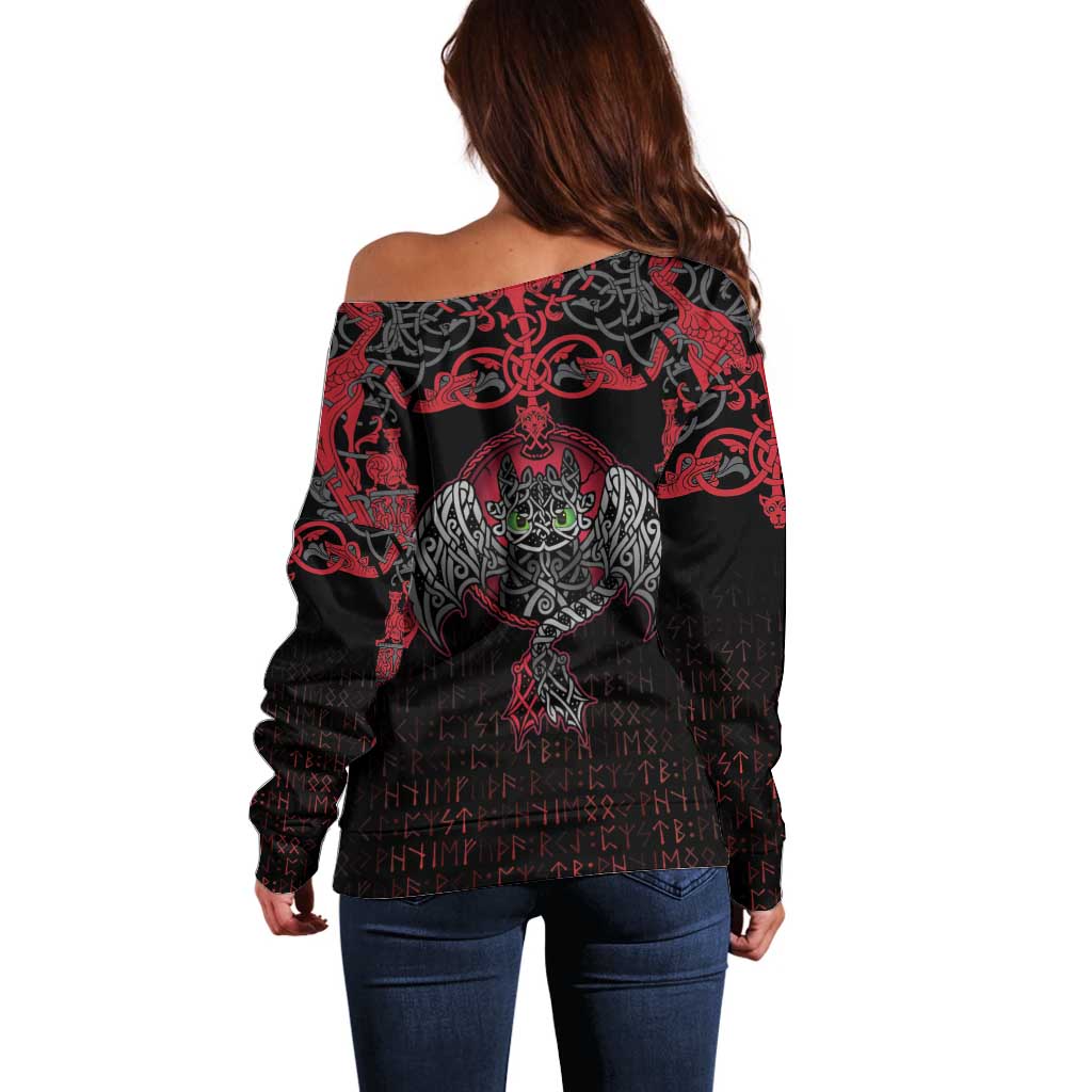 Black Dragon Vikings Off Shoulder Sweater - Wonder Print Shop