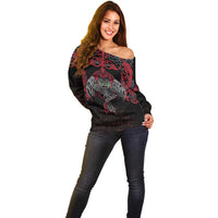 Black Dragon Vikings Off Shoulder Sweater - Wonder Print Shop