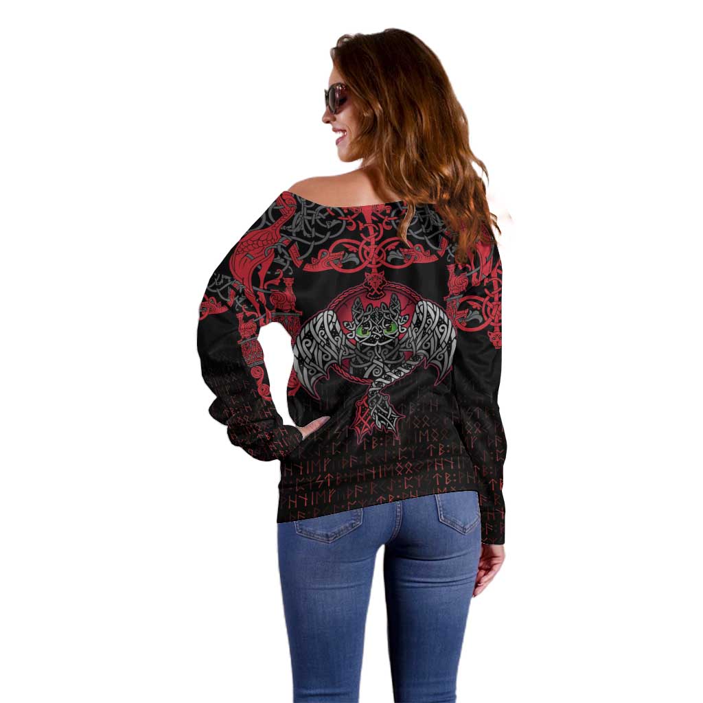 Black Dragon Vikings Off Shoulder Sweater - Wonder Print Shop