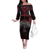Black Dragon Vikings Off The Shoulder Long Sleeve Dress - Wonder Print Shop