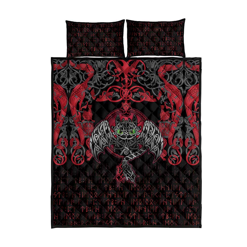 Black Dragon Vikings Quilt Bed Set - Wonder Print Shop