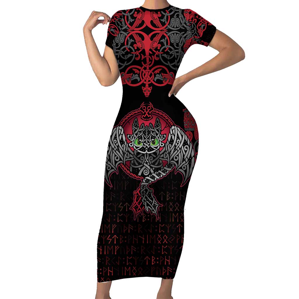 Black Dragon Vikings Short Sleeve Bodycon Dress - Wonder Print Shop