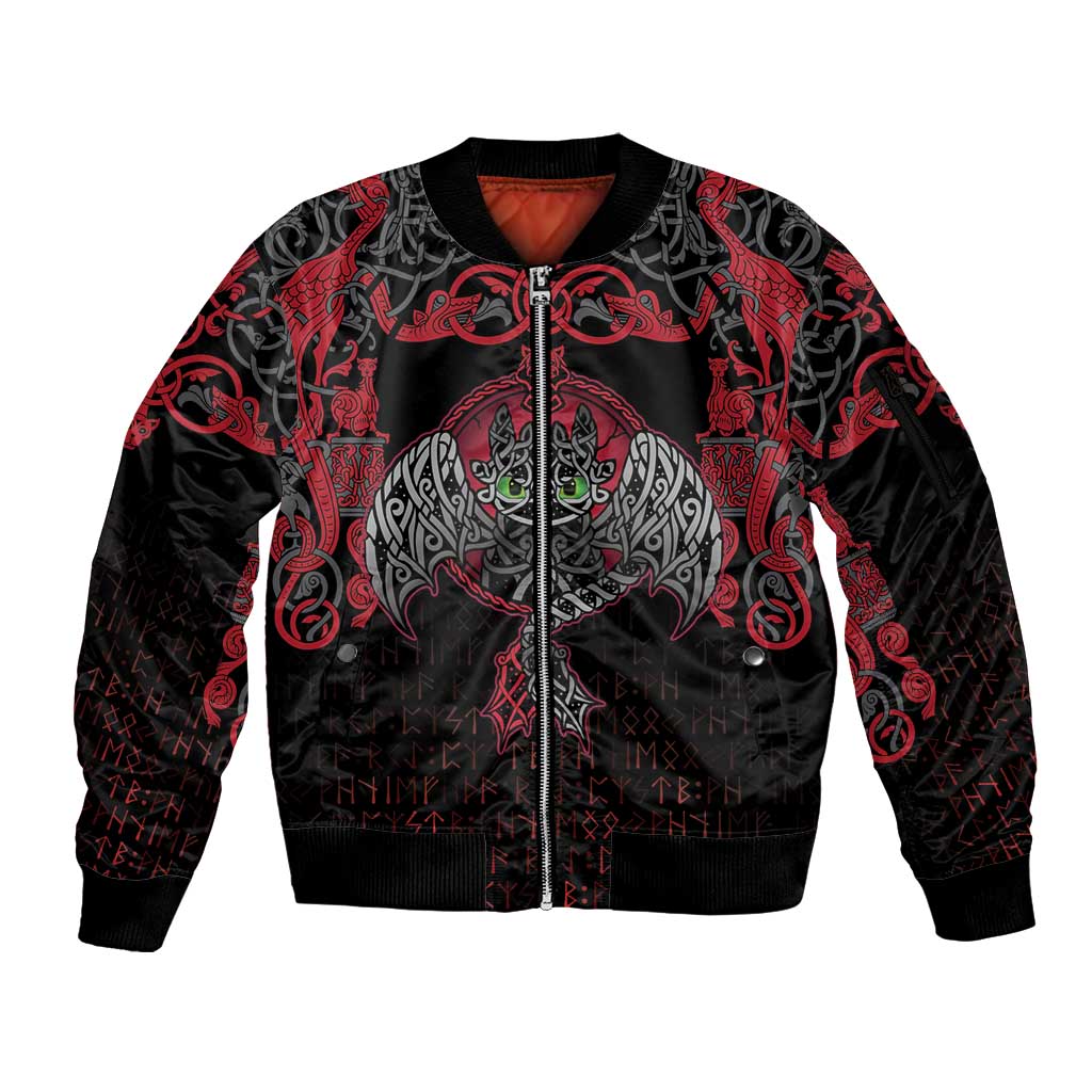 Black Dragon Vikings Sleeve Zip Bomber Jacket - Wonder Print Shop