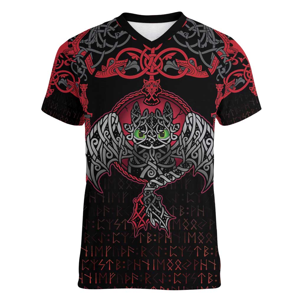 Black Dragon Vikings Women V-Neck T-Shirt - Wonder Print Shop