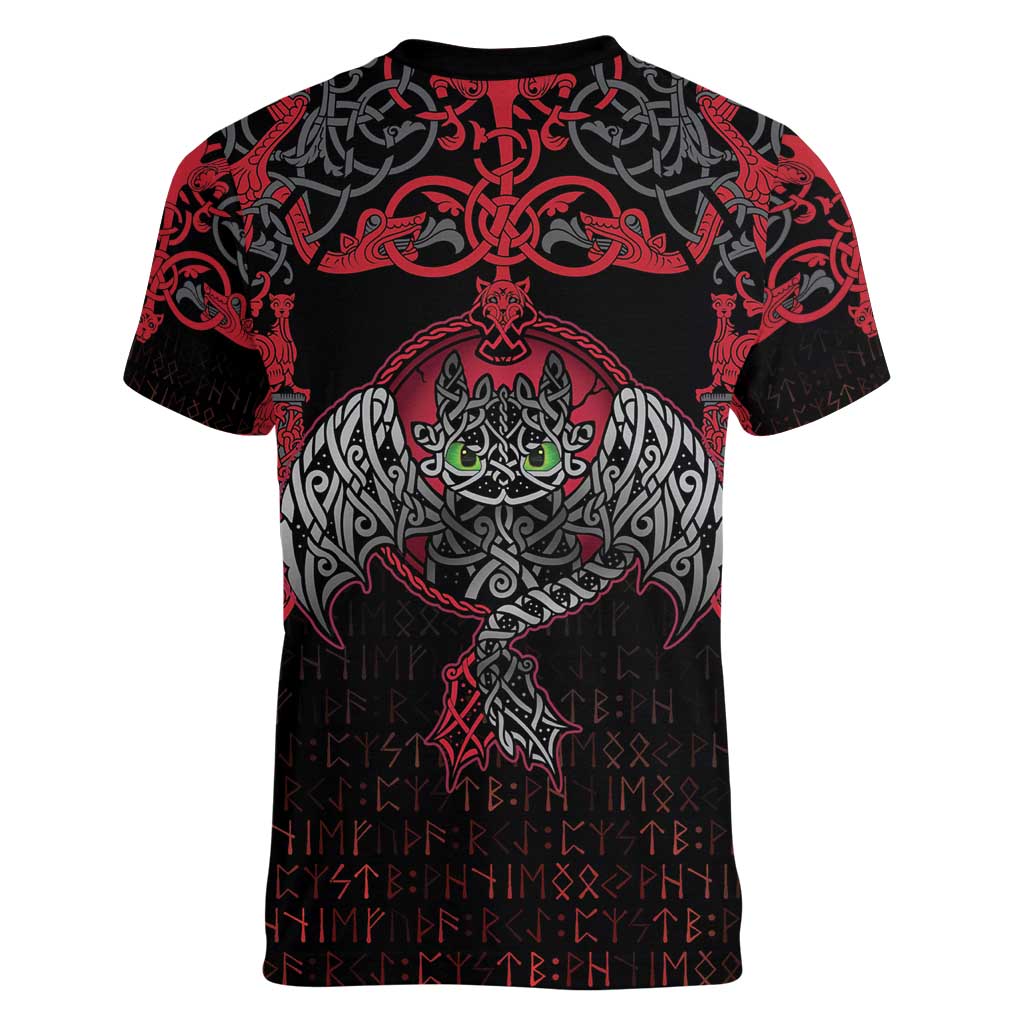 Black Dragon Vikings Women V-Neck T-Shirt - Wonder Print Shop