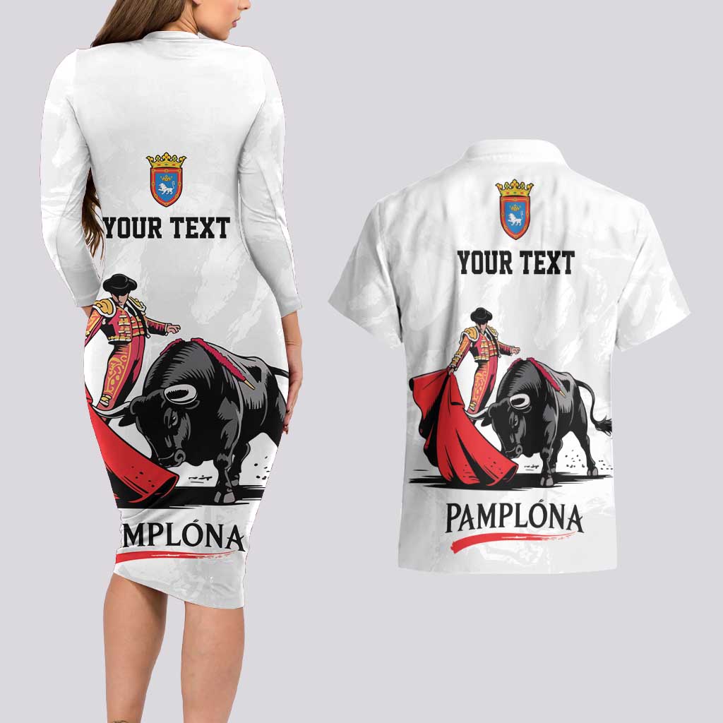 Personalized San Fermin Festival Couples Matching Long Sleeve Bodycon Dress and Hawaiian Shirt Pamplona Bull Run - Wonder Print Shop