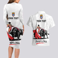 Personalized San Fermin Festival Couples Matching Long Sleeve Bodycon Dress and Hawaiian Shirt Pamplona Bull Run - Wonder Print Shop