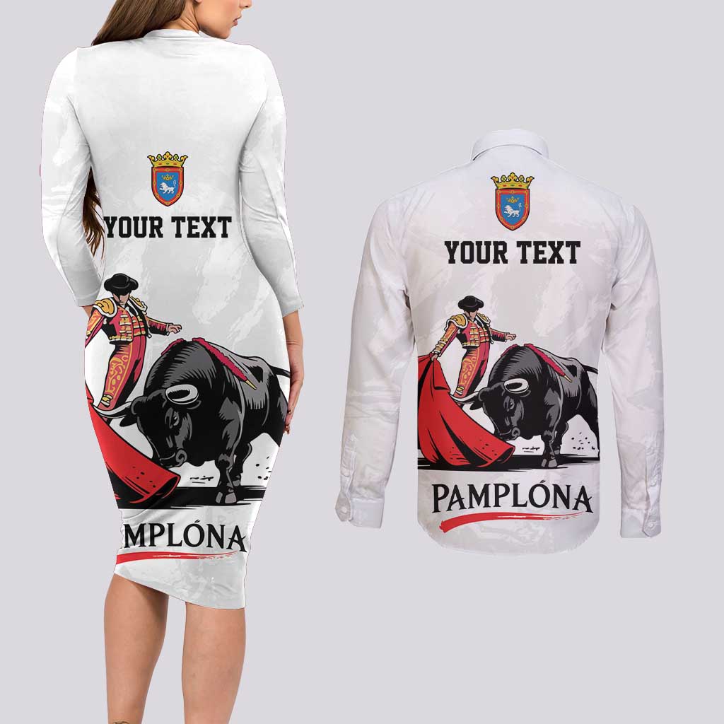 Personalized San Fermin Festival Couples Matching Long Sleeve Bodycon Dress and Long Sleeve Button Shirt Pamplona Bull Run - Wonder Print Shop