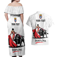 Personalized San Fermin Festival Couples Matching Off Shoulder Maxi Dress and Hawaiian Shirt Pamplona Bull Run - Wonder Print Shop
