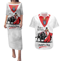 Personalized San Fermin Festival Couples Matching Puletasi and Hawaiian Shirt Pamplona Bull Run - Wonder Print Shop