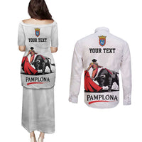 Personalized San Fermin Festival Couples Matching Puletasi and Long Sleeve Button Shirt Pamplona Bull Run - Wonder Print Shop