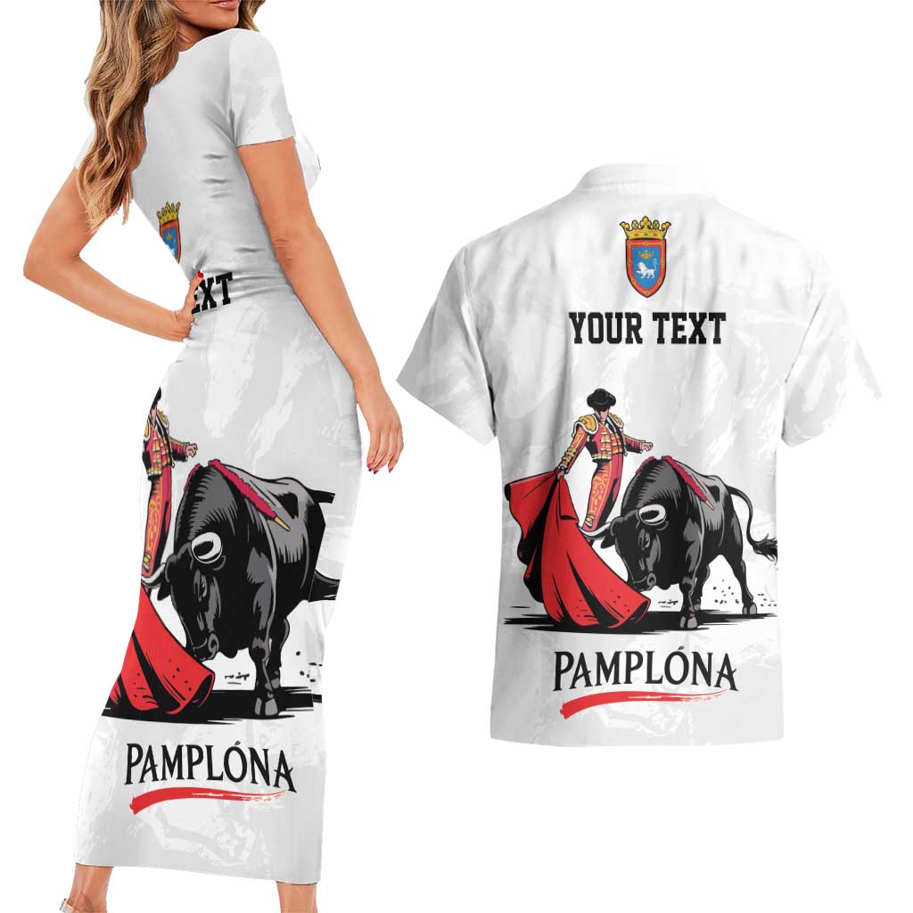 Personalized San Fermin Festival Couples Matching Short Sleeve Bodycon Dress and Hawaiian Shirt Pamplona Bull Run - Wonder Print Shop