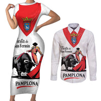 Personalized San Fermin Festival Couples Matching Short Sleeve Bodycon Dress and Long Sleeve Button Shirt Pamplona Bull Run - Wonder Print Shop