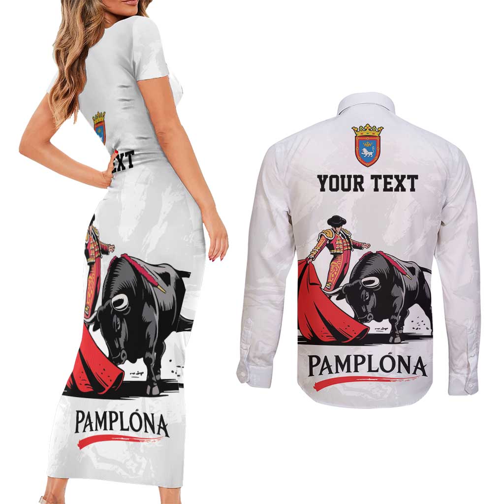 Personalized San Fermin Festival Couples Matching Short Sleeve Bodycon Dress and Long Sleeve Button Shirt Pamplona Bull Run - Wonder Print Shop