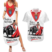 Personalized San Fermin Festival Couples Matching Summer Maxi Dress and Hawaiian Shirt Pamplona Bull Run - Wonder Print Shop