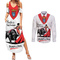 Personalized San Fermin Festival Couples Matching Summer Maxi Dress and Long Sleeve Button Shirt Pamplona Bull Run - Wonder Print Shop