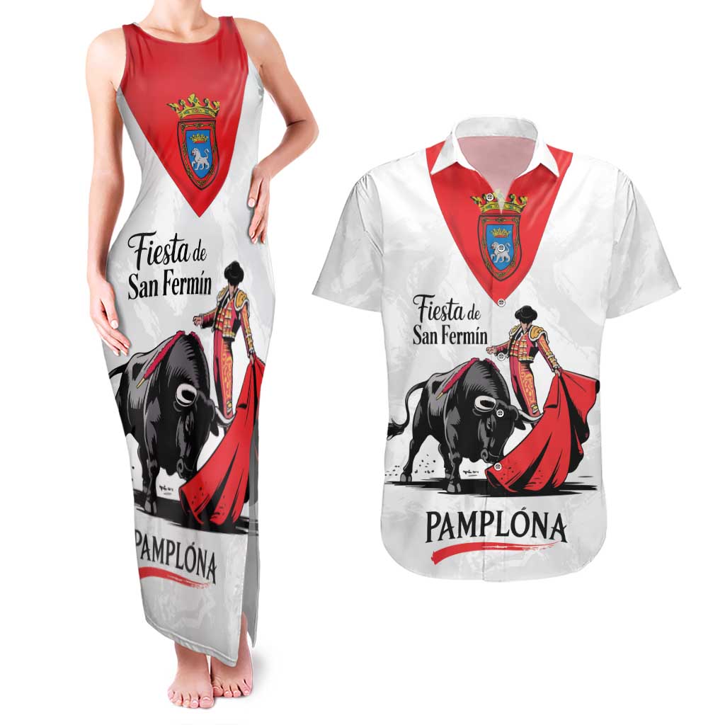 Personalized San Fermin Festival Couples Matching Tank Maxi Dress and Hawaiian Shirt Pamplona Bull Run - Wonder Print Shop